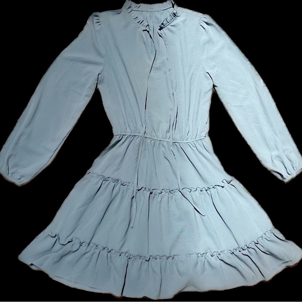 Light Blue Long Sleeve Ruffle Mini Dress | Size Medium